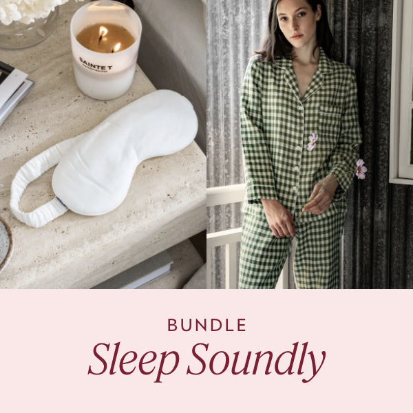 Ivy Gingham Pyjamas + White Bamboo Eye Mask Set