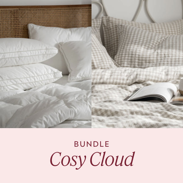 Hotel Cloud Pillows + Beige Gingham Pillowcase Set