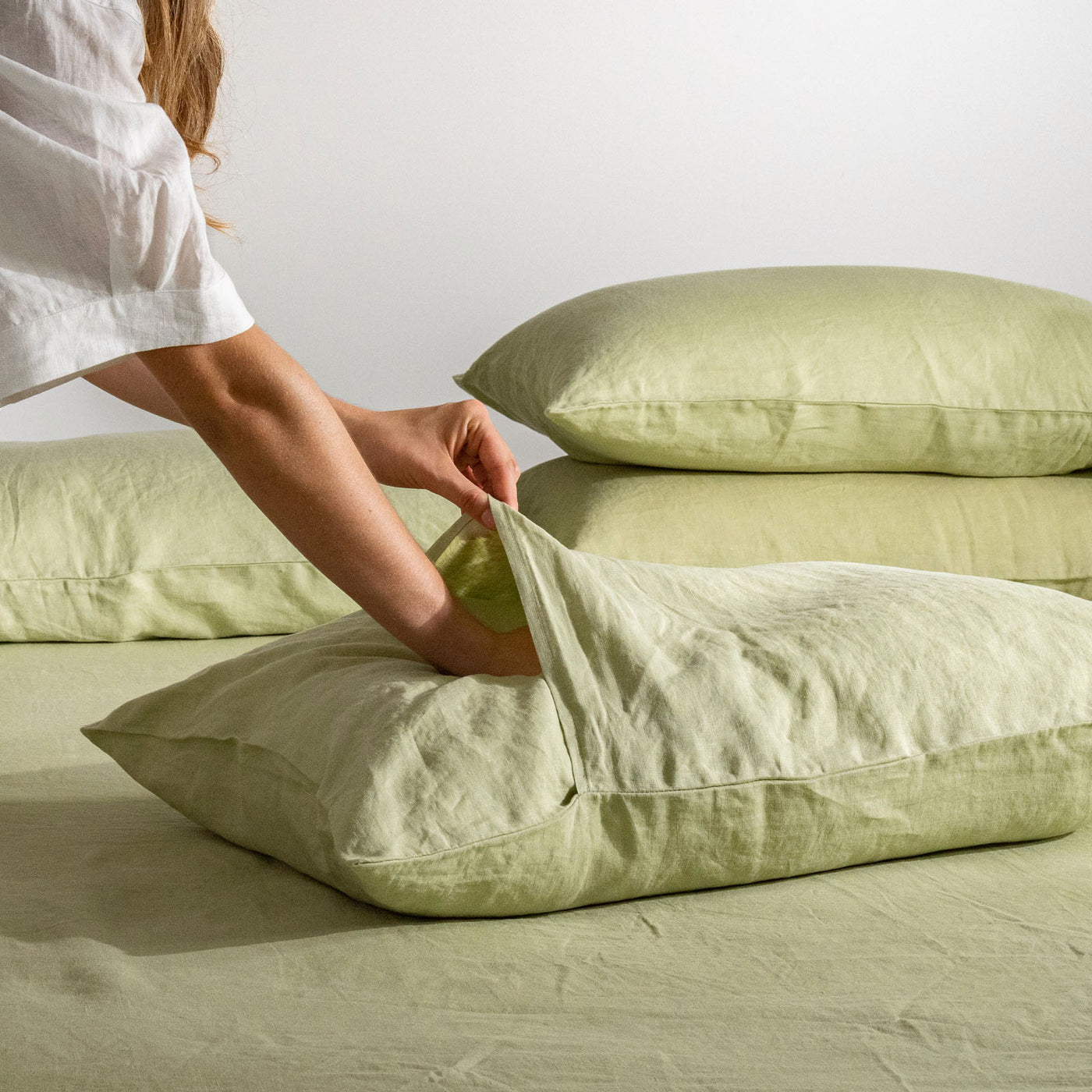 French Flax Linen Sheet Set in Matcha