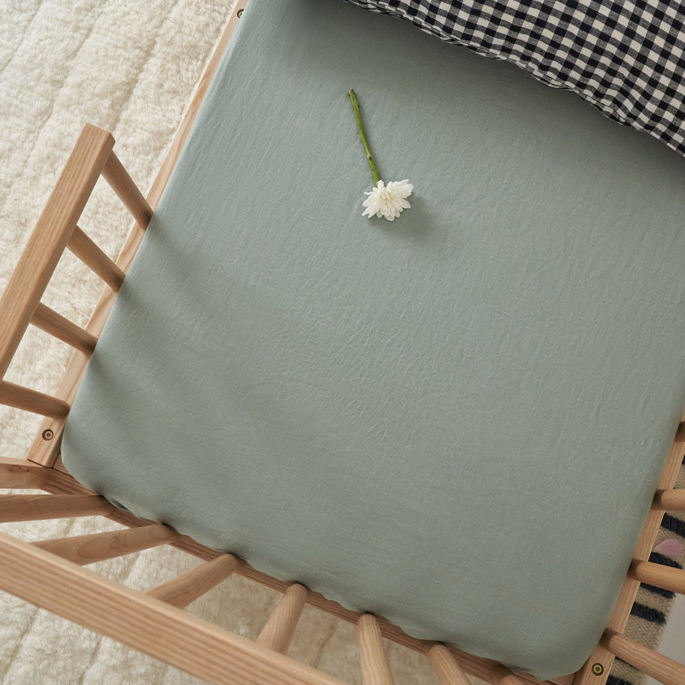 French Flax Linen Cot Sheet in Sage