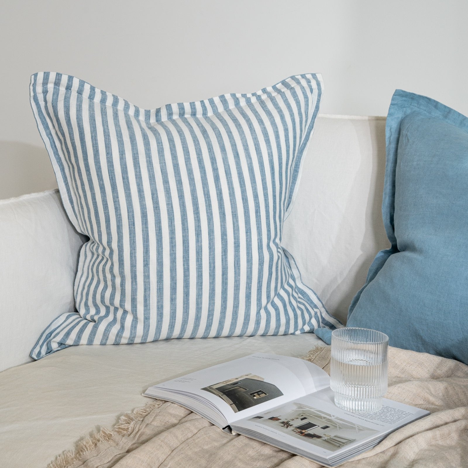 French Flax Linen Double Sided Cushion Cover in Marine Blue Marine Blu I Love Linen