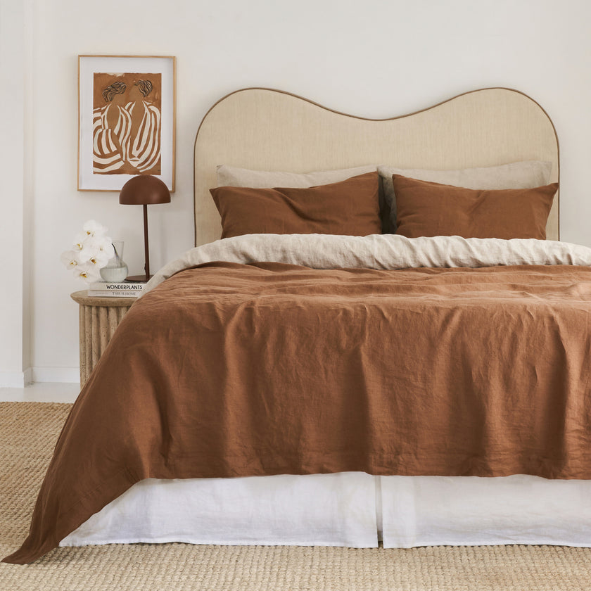 French Flax Linen Double Sided Quilt Cover Set in Hazelnut/Natural