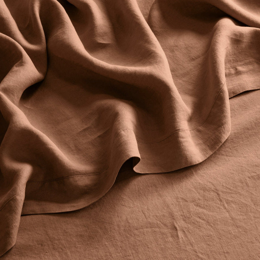 French Flax Linen Flat Sheet in Hazelnut