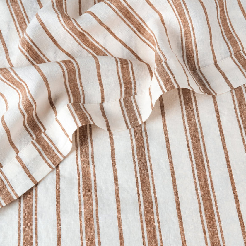 French Flax Linen Flat Sheet in Hazelnut Stripe