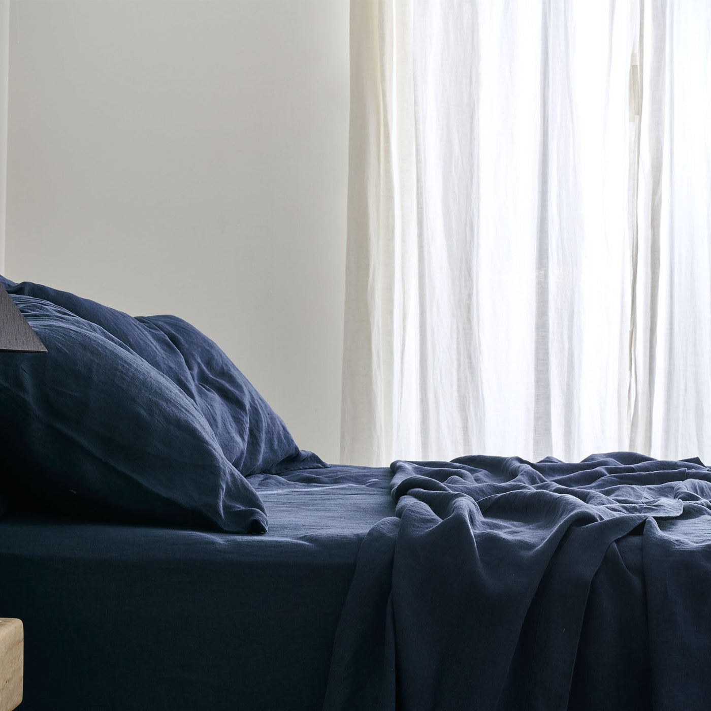 French Flax Linen Fitted Sheet in Indigo