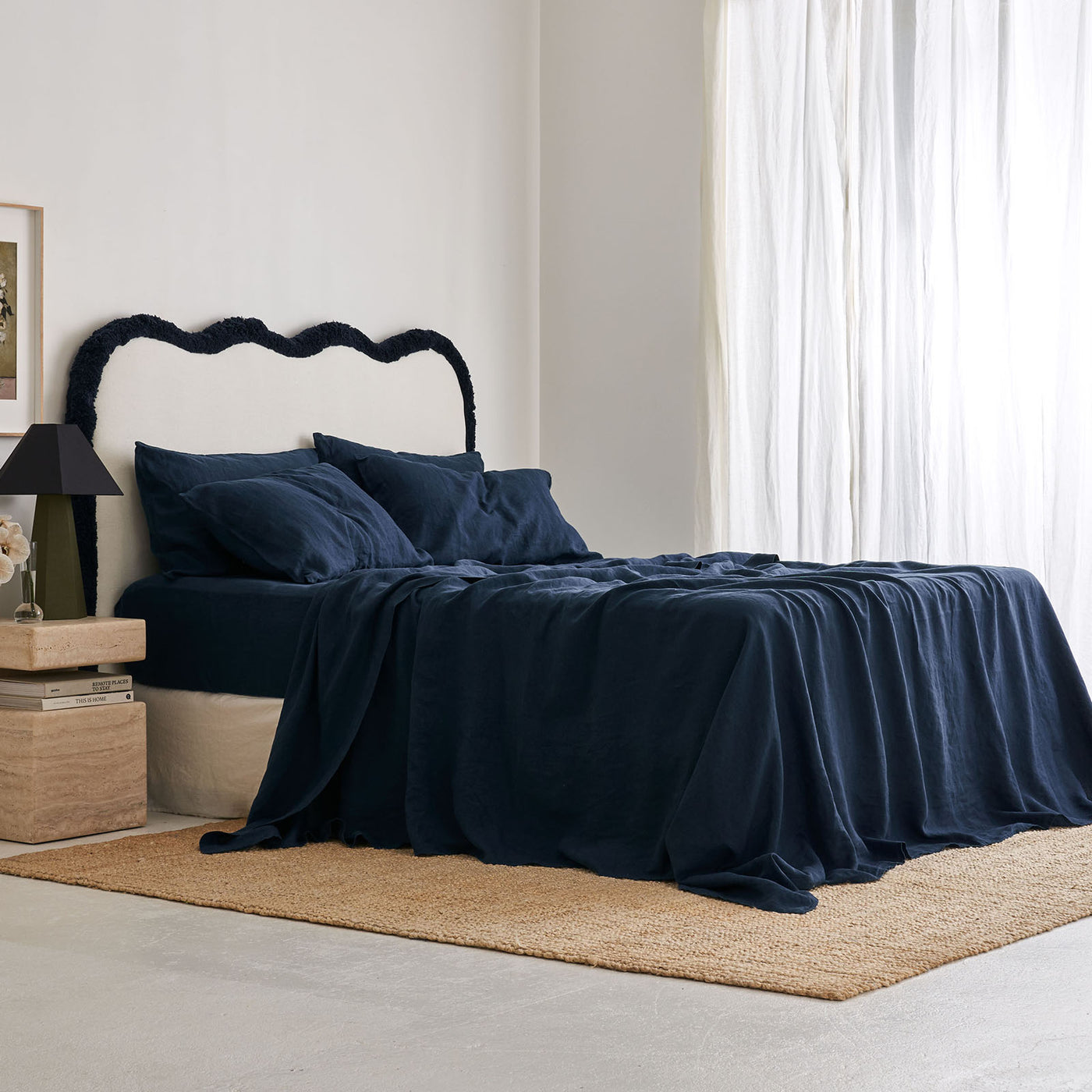 French Flax Linen Flat Sheet in Indigo