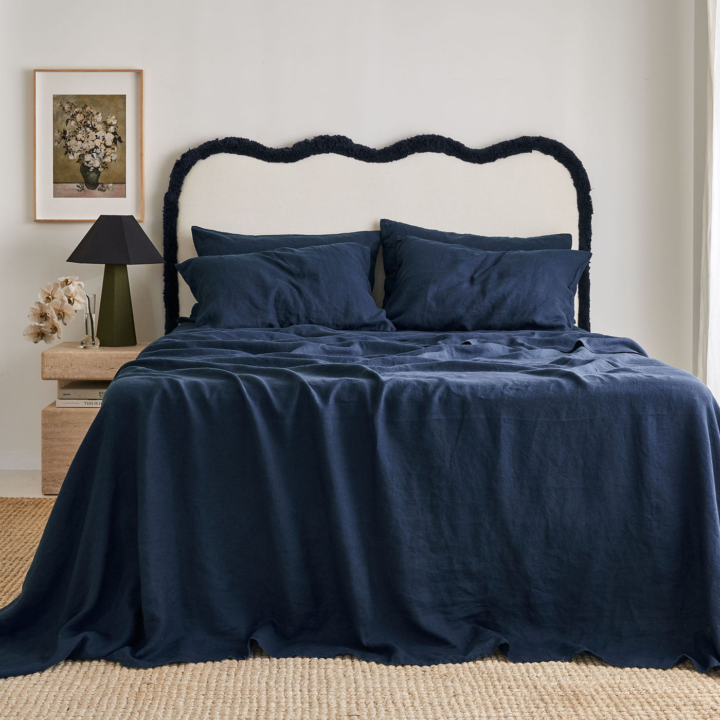 French Flax Linen Flat Sheet in Indigo