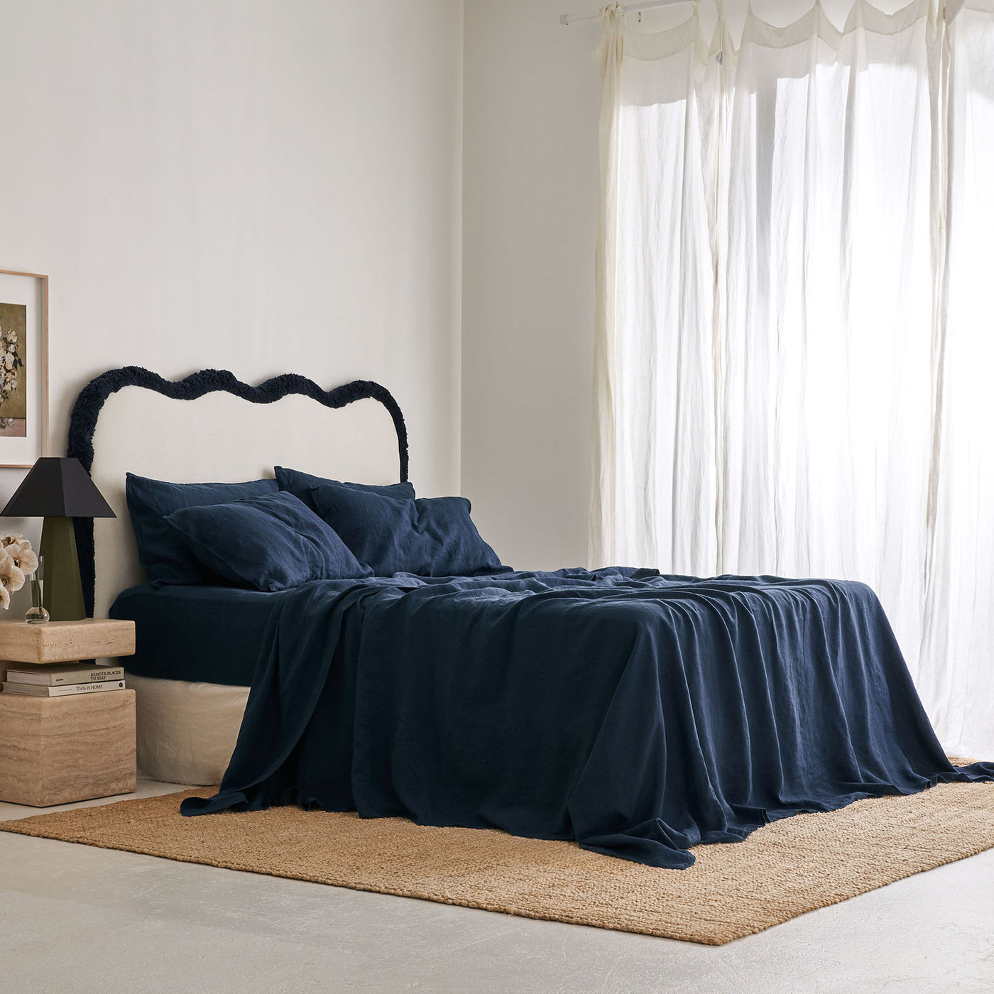 French Flax Linen Flat Sheet in Indigo