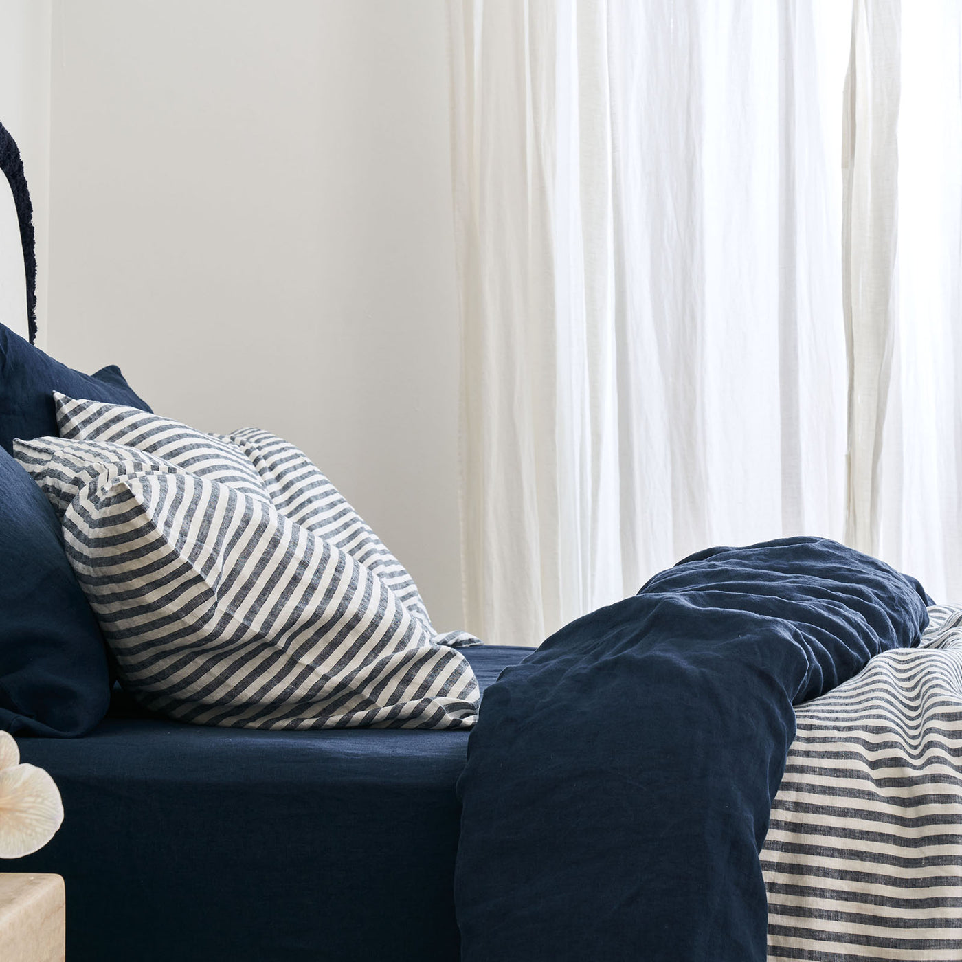 French Flax Linen Fitted Sheet in Indigo