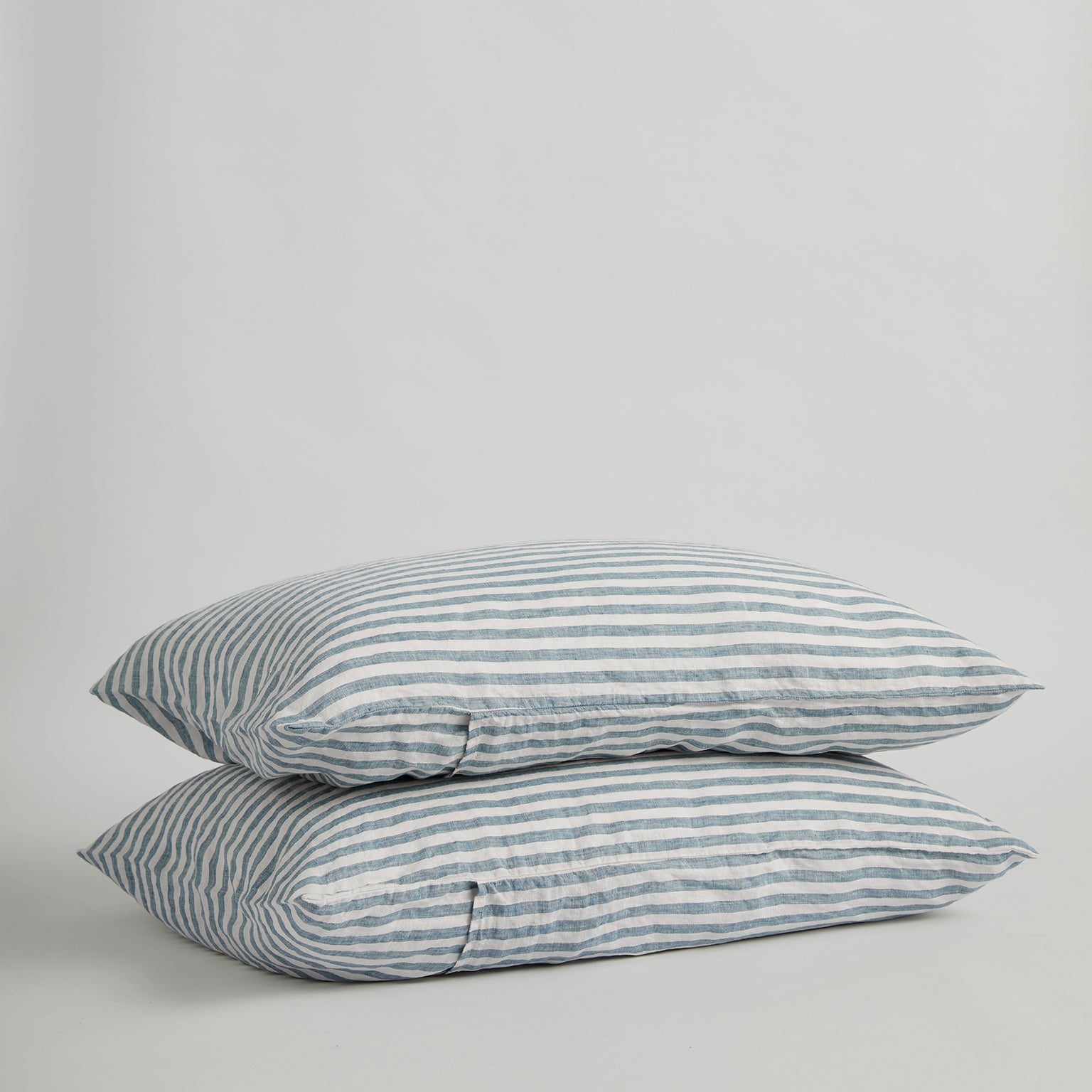 French Flax Linen Pillowcase Set in Marine Blue Stripe