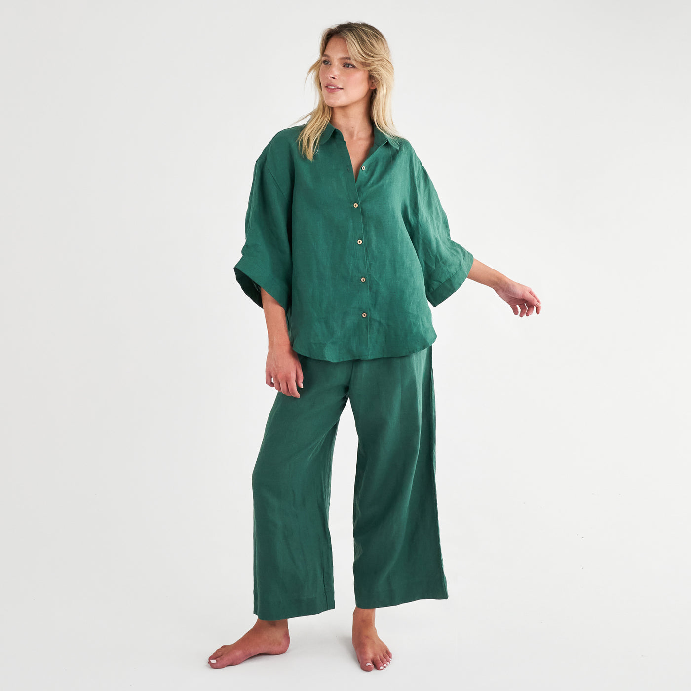 French Flax Linen Ruby Lounge Set in Jade