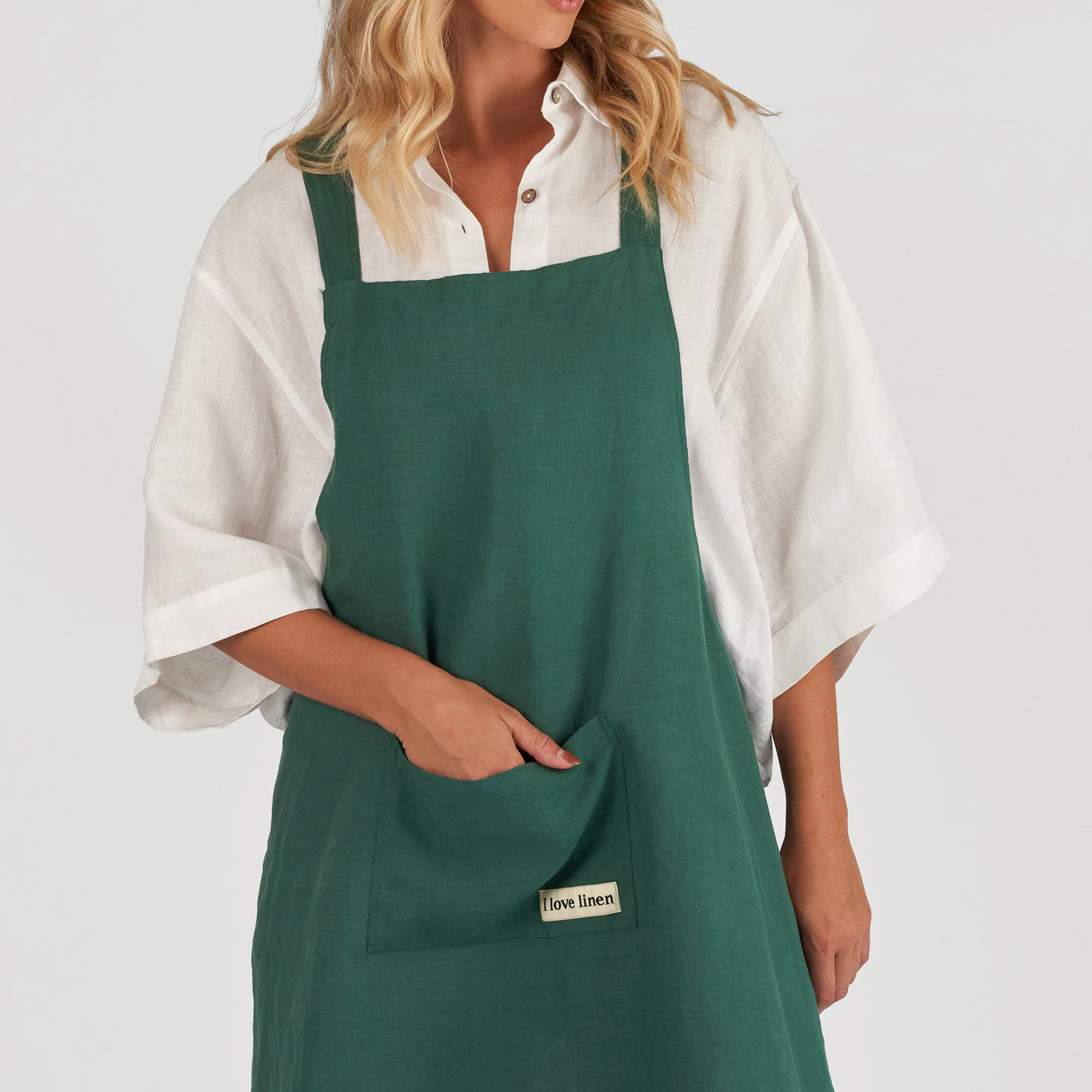 French Flax Linen Apron in Jade