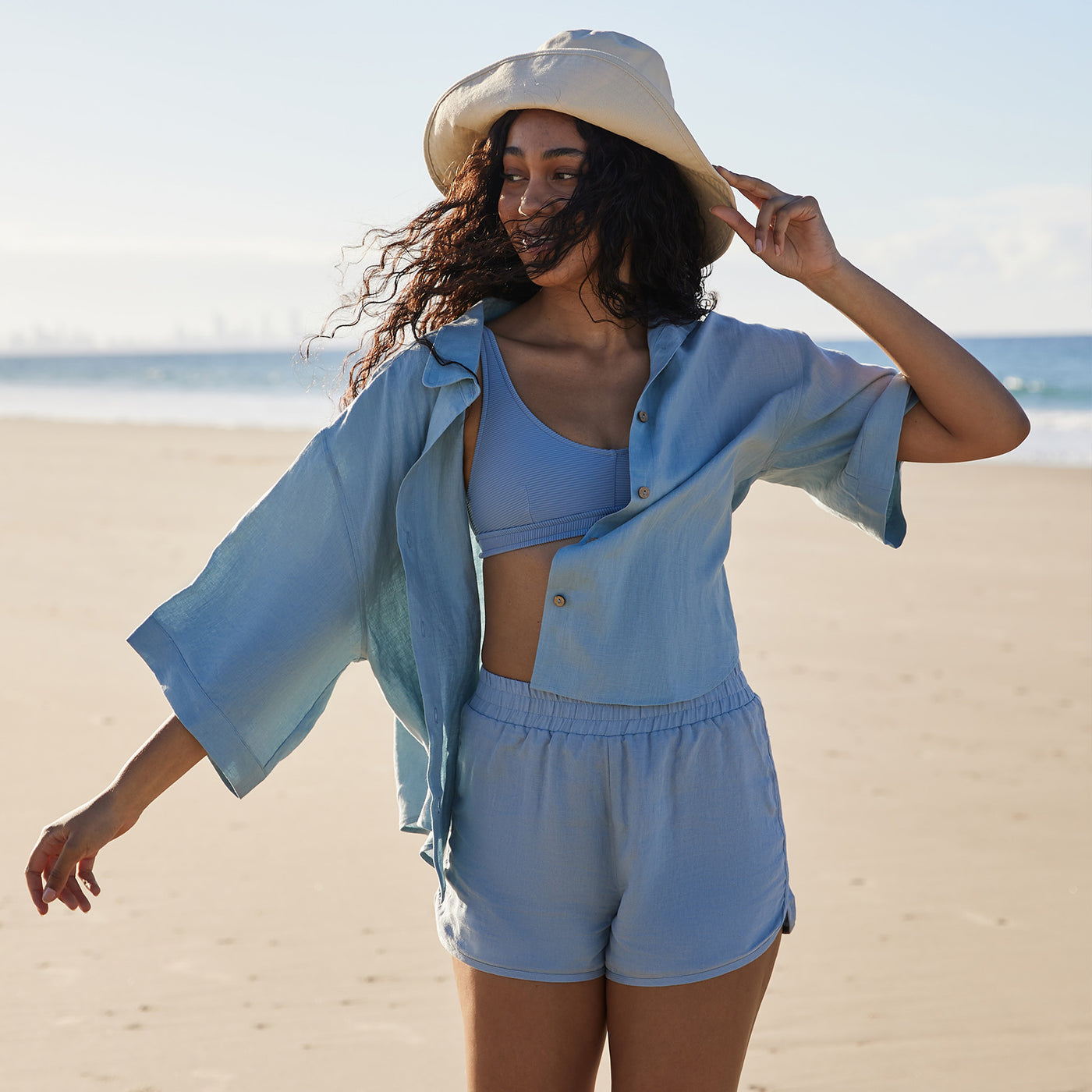 French Flax Linen Relaxed Short in Marine Blue