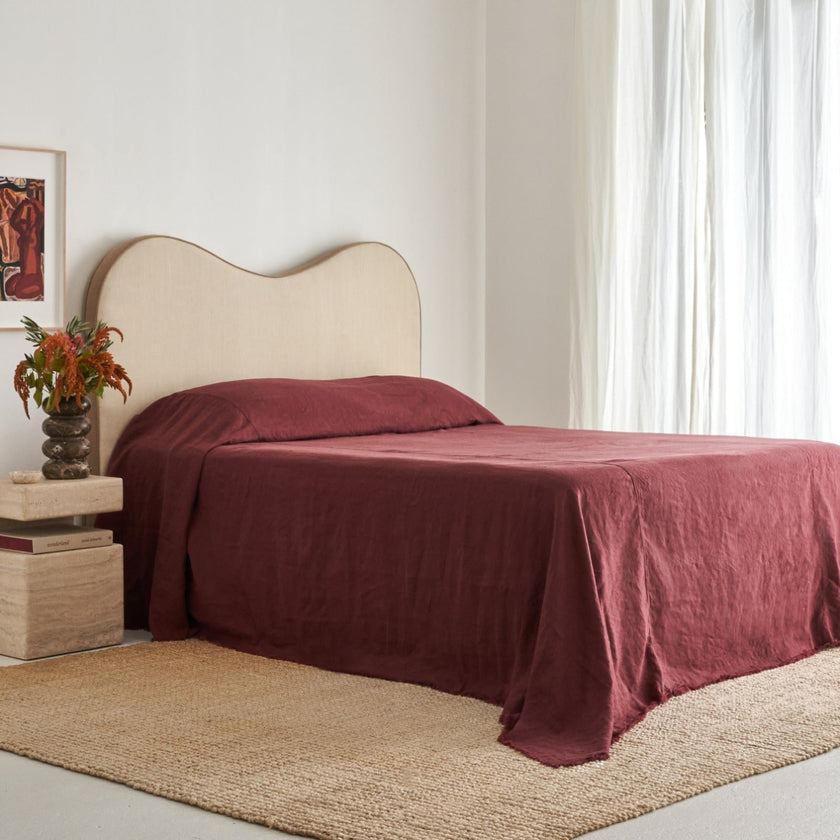 French Flax Linen Heavy Bed Cover in Cherrywood