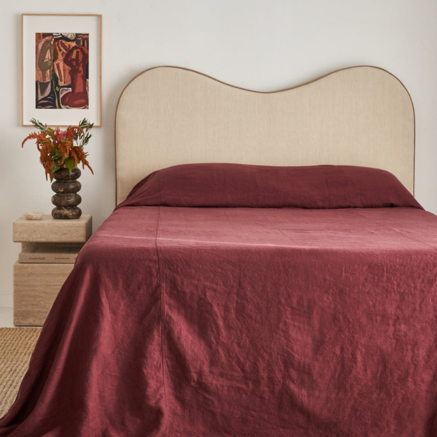 French Flax Linen Heavy Bed Cover in Cherrywood