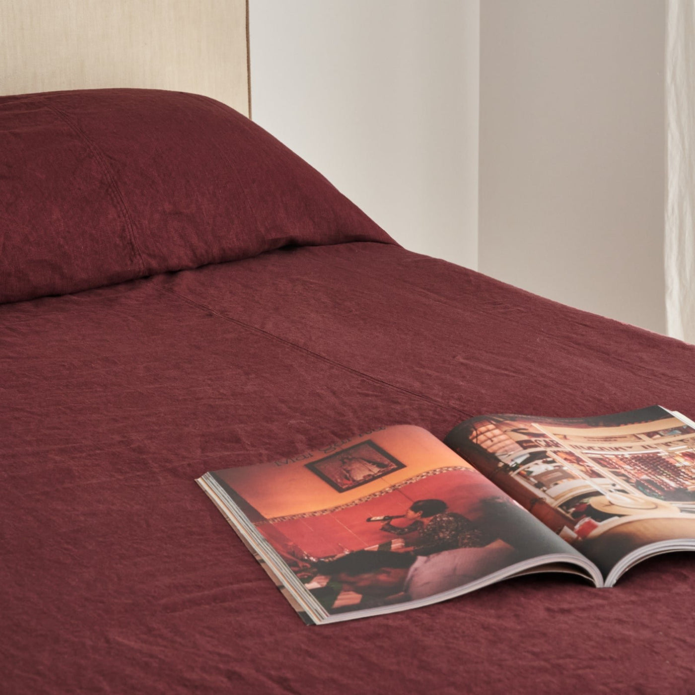 French Flax Linen Heavy Bed Cover in Cherrywood