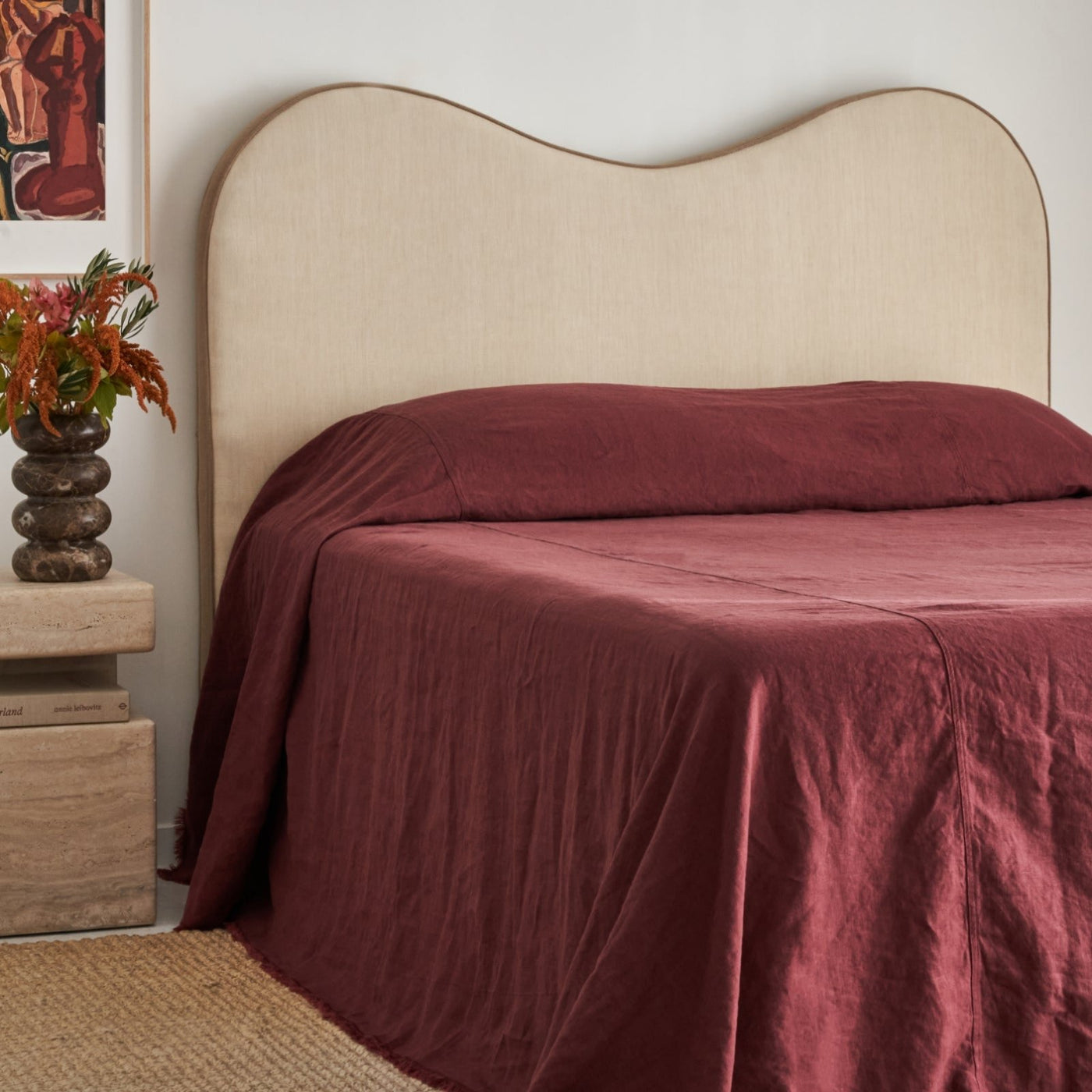 French Flax Linen Heavy Bed Cover in Cherrywood