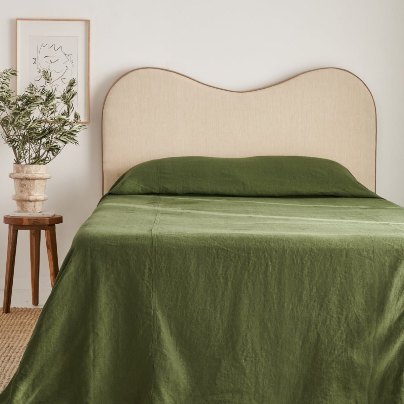 French Flax Linen Heavy Bed Cover in Forest