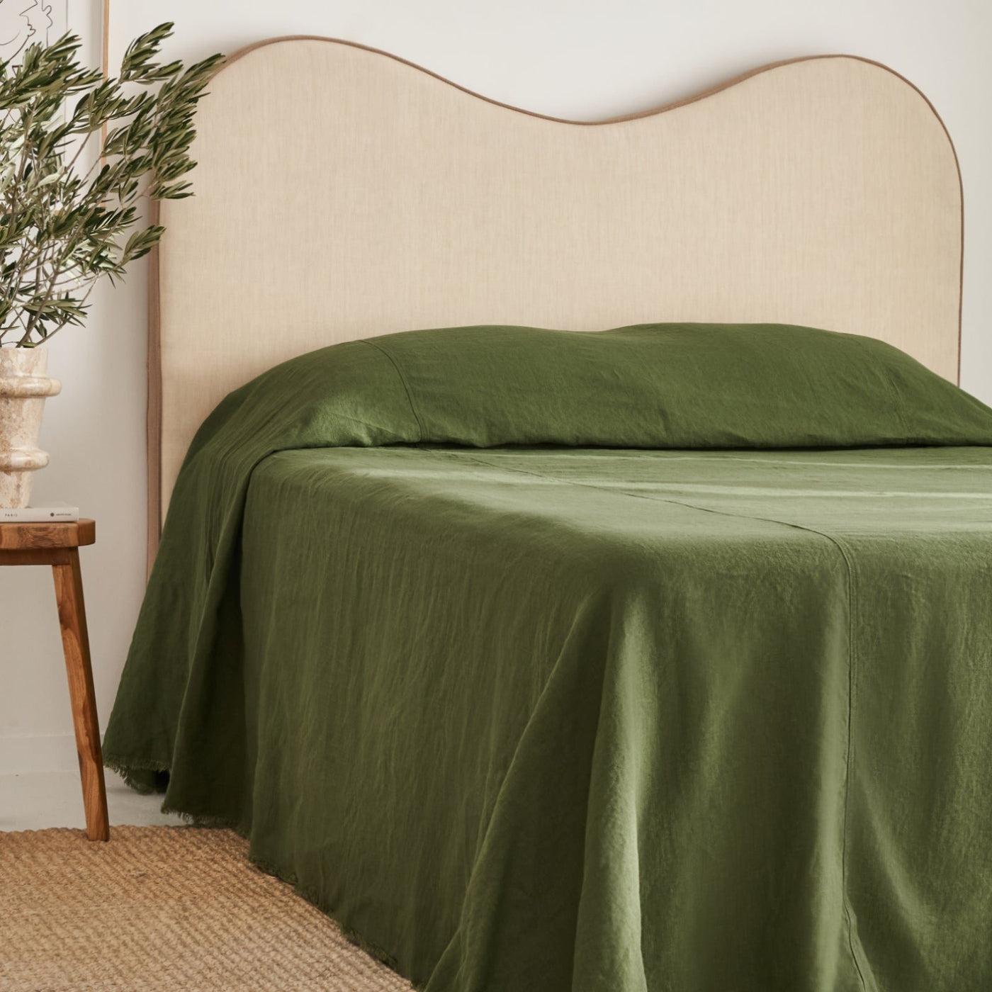 French Flax Linen Heavy Bed Cover in Forest