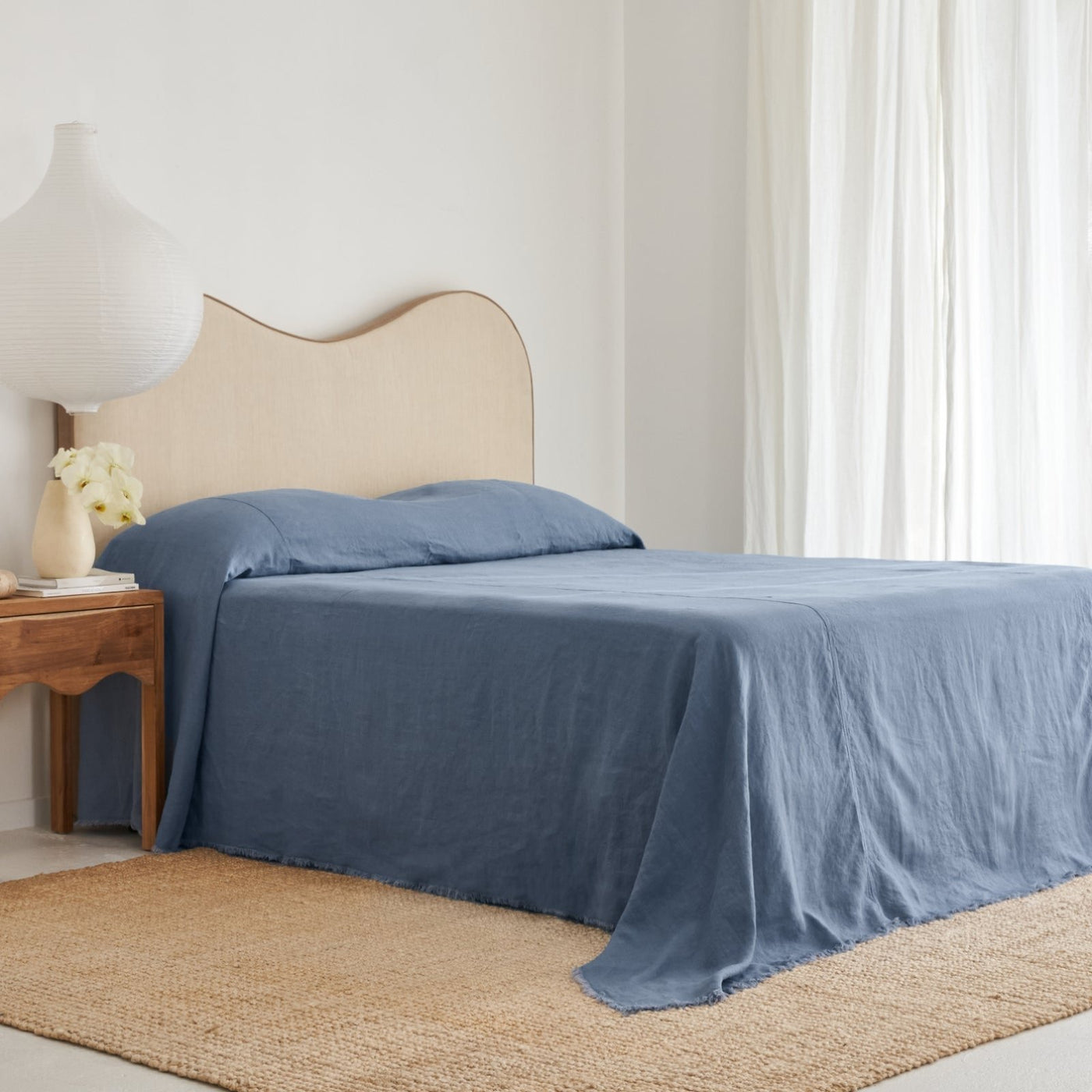 French Flax Linen Heavy Bed Cover in Ocean