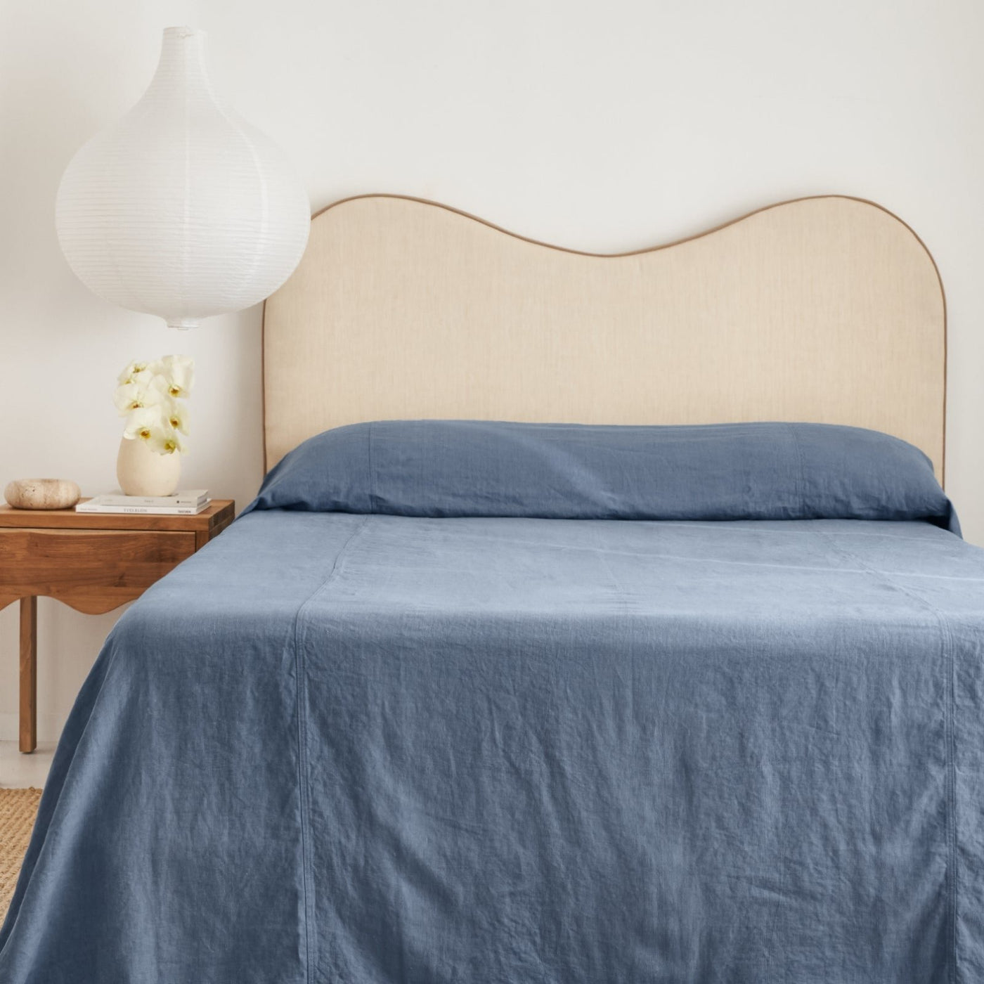 French Flax Linen Heavy Bed Cover in Ocean