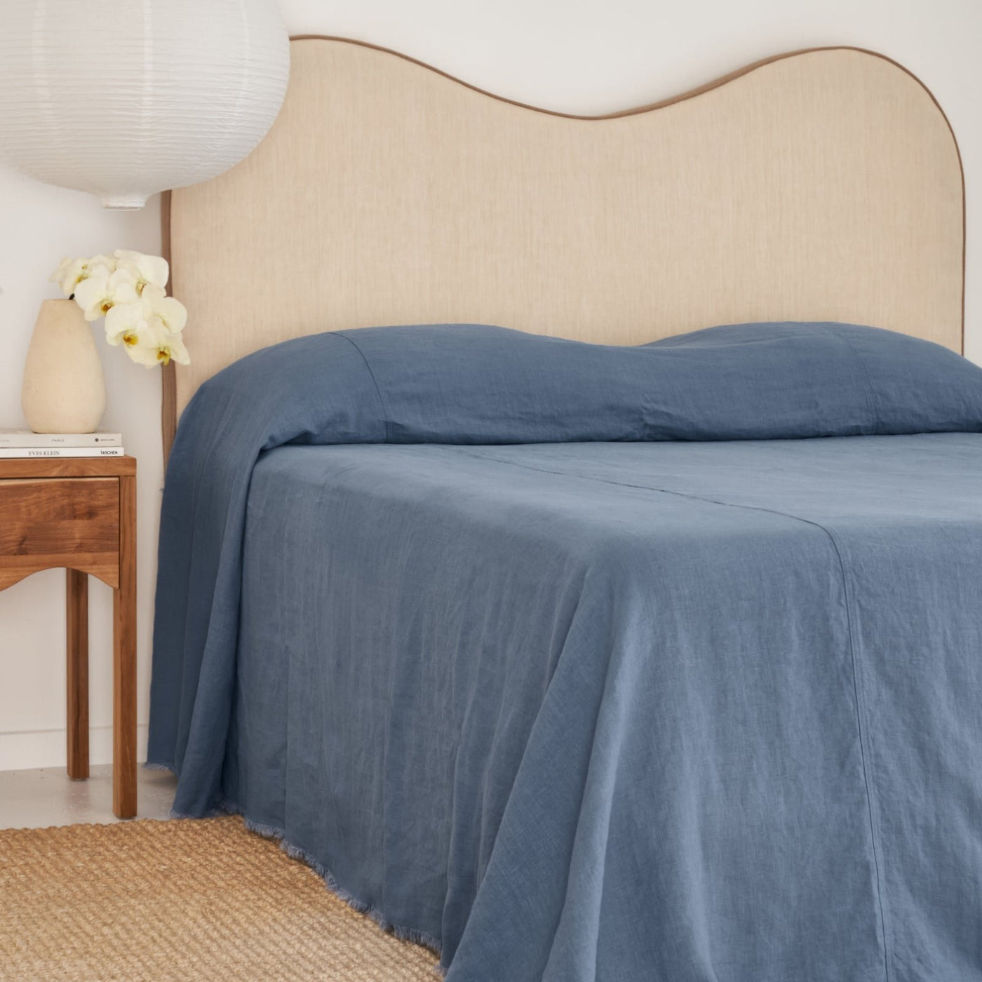 French Flax Linen Heavy Bed Cover in Ocean