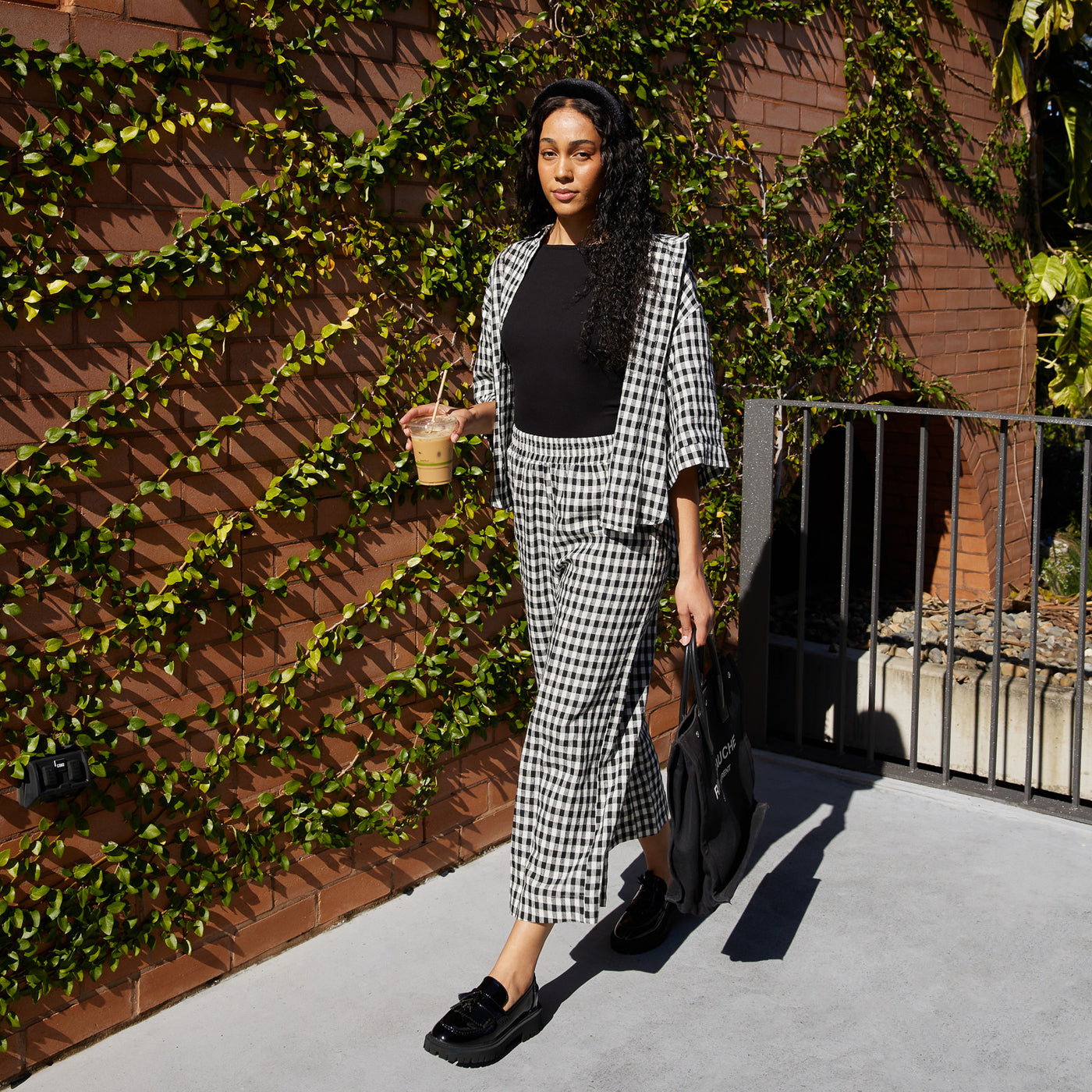 French Flax Linen Ruby Shirt in Charcoal Gingham