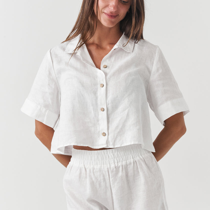 French Flax Linen Poppy Shirt in White