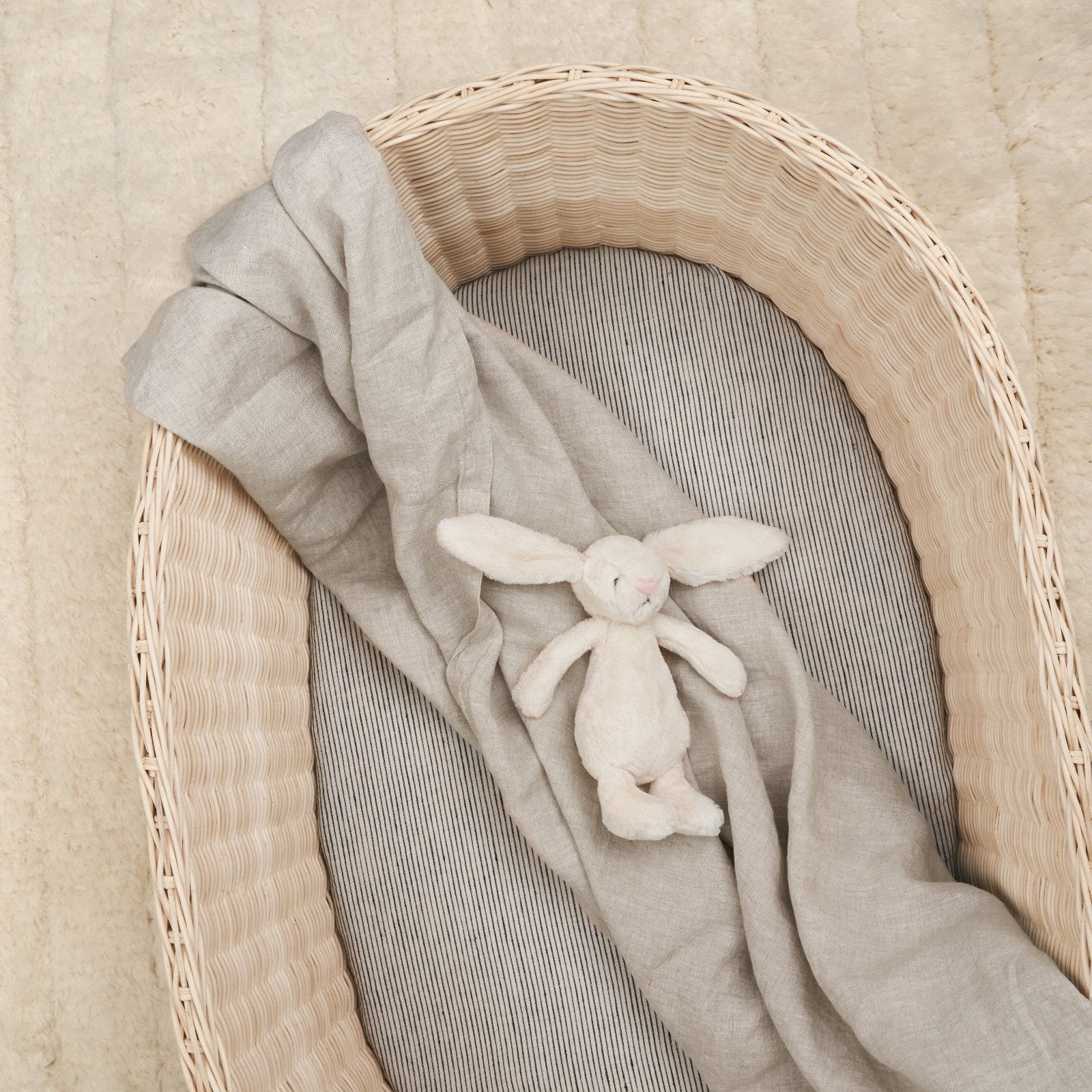 French Flax Linen Bassinet Sheet in Pinstripe I Love Linen