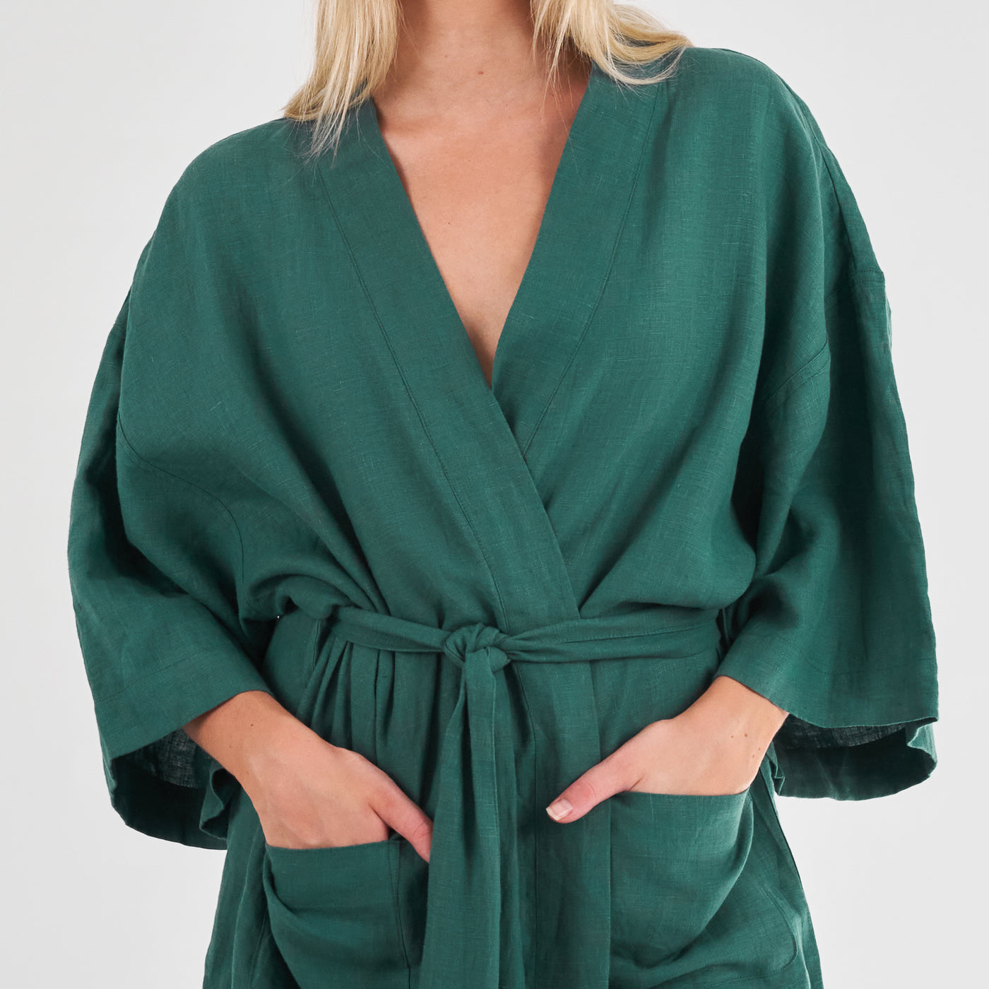 French Flax Linen Robe in Jade