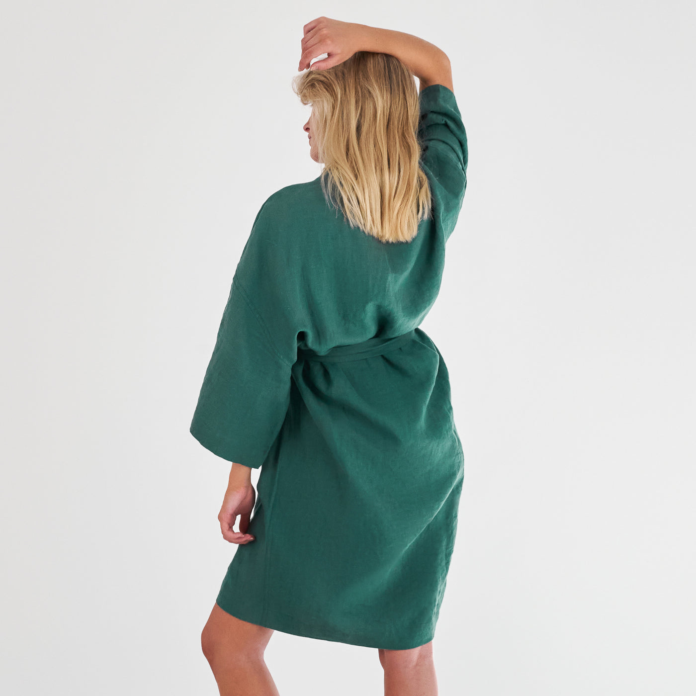 French Flax Linen Robe in Jade