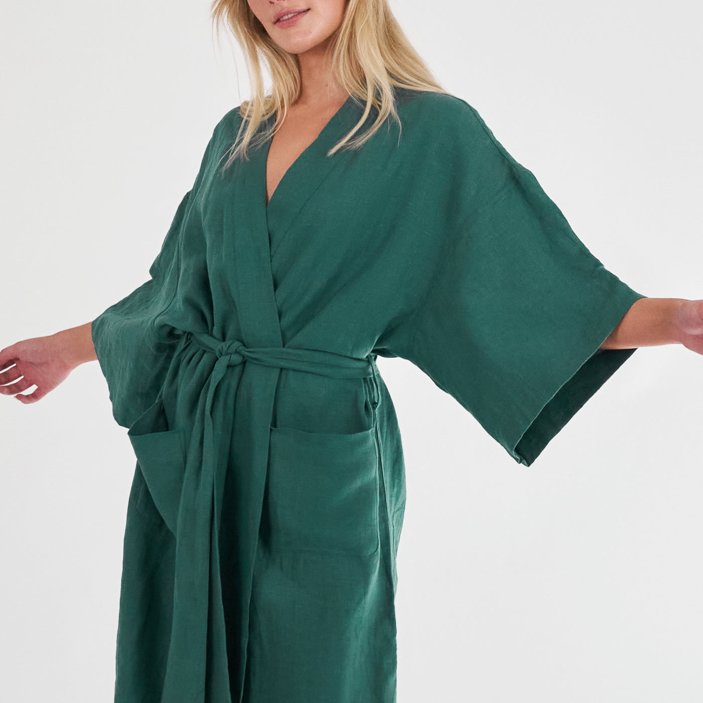 French Flax Linen Robe in Jade