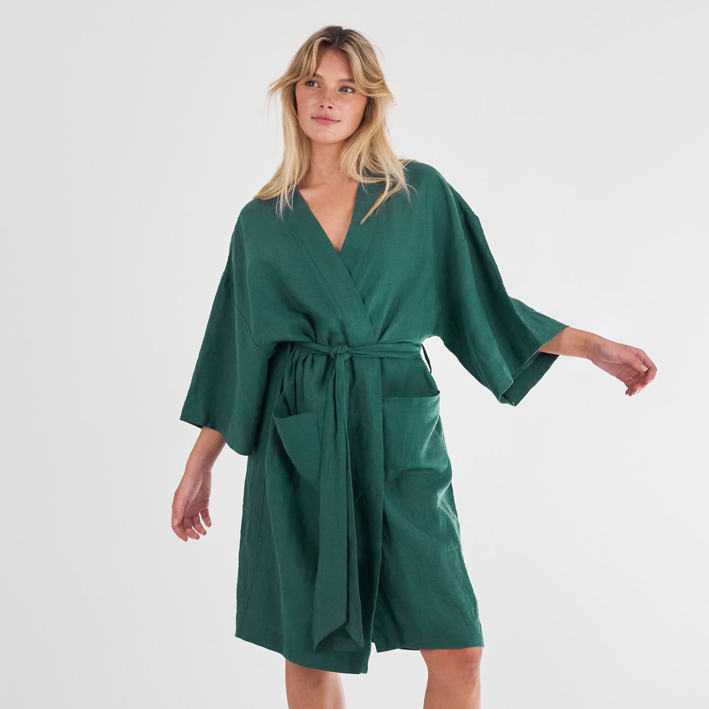 French Flax Linen Robe in Jade