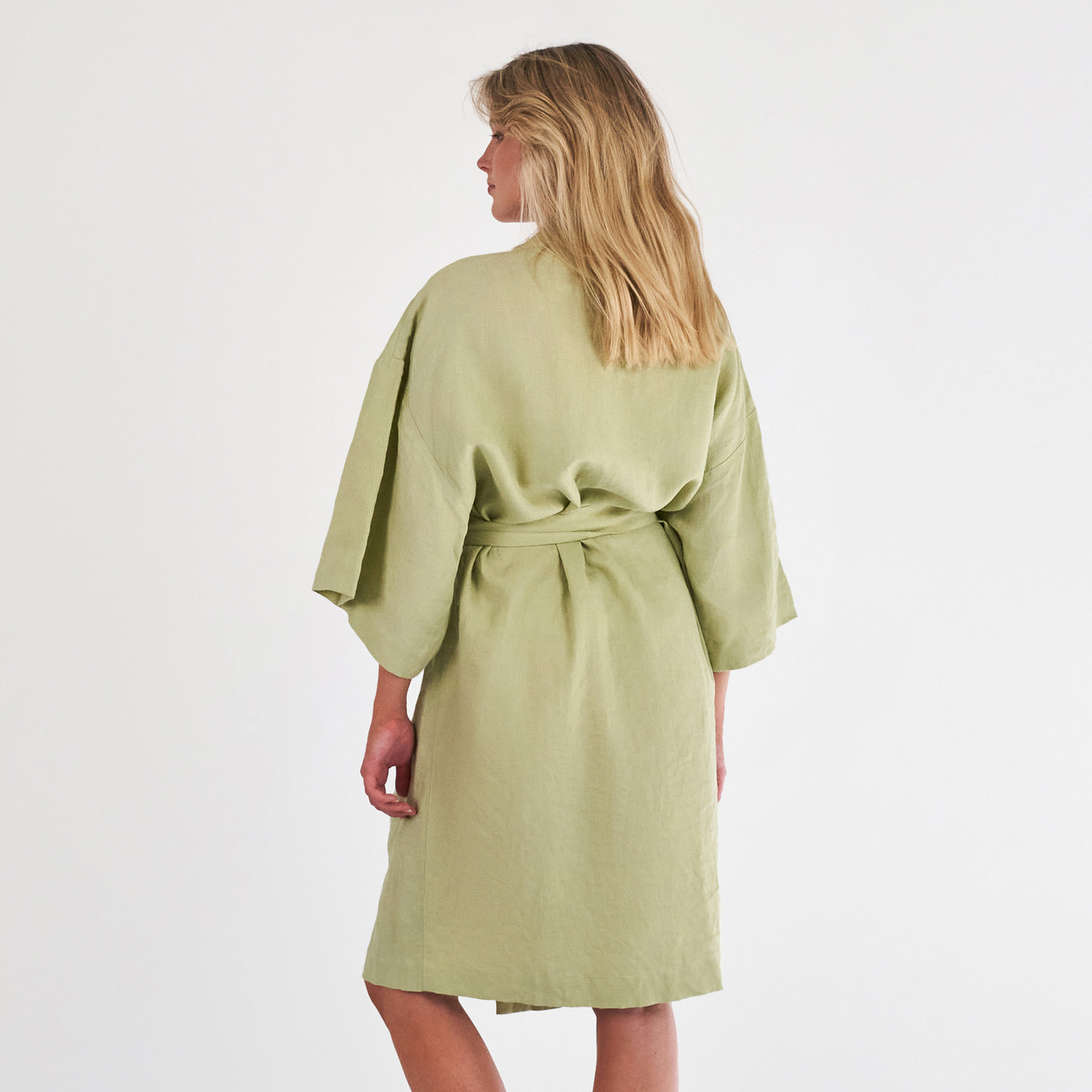 French Flax Linen Robe in Matcha