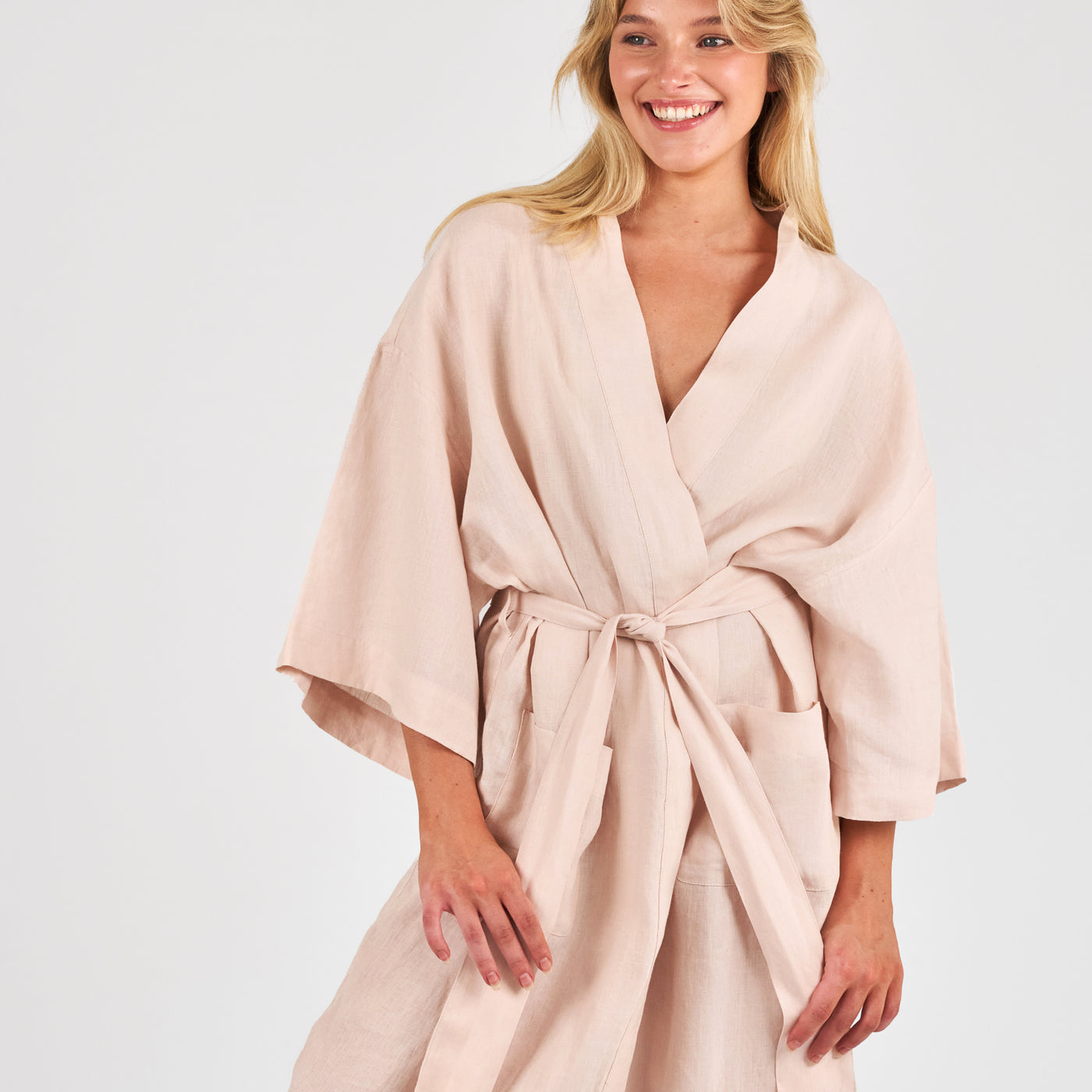 French Flax Linen Robe in Blush