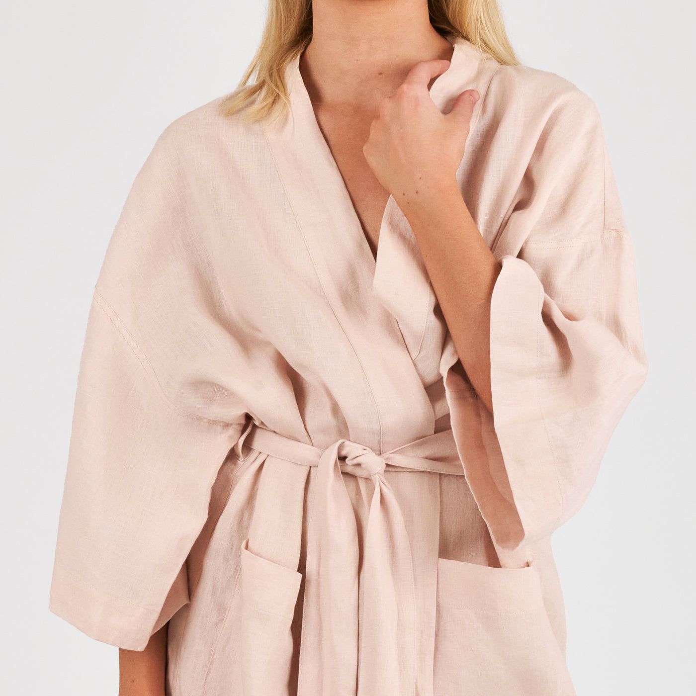 French Flax Linen Robe in Blush