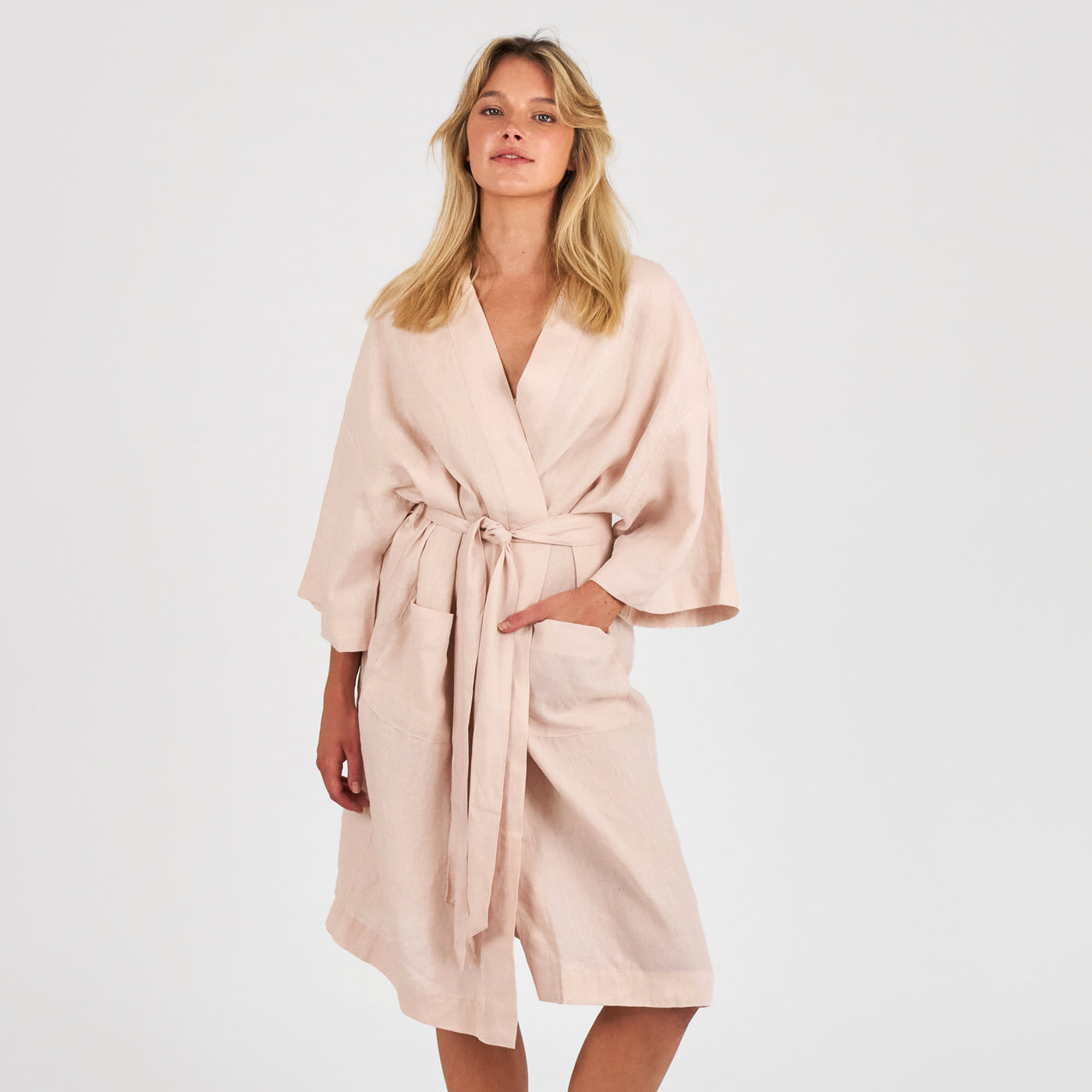 French Flax Linen Robe in Blush