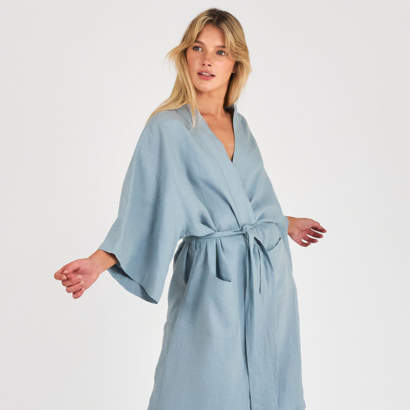 French Flax Linen Robe in Marine Blue