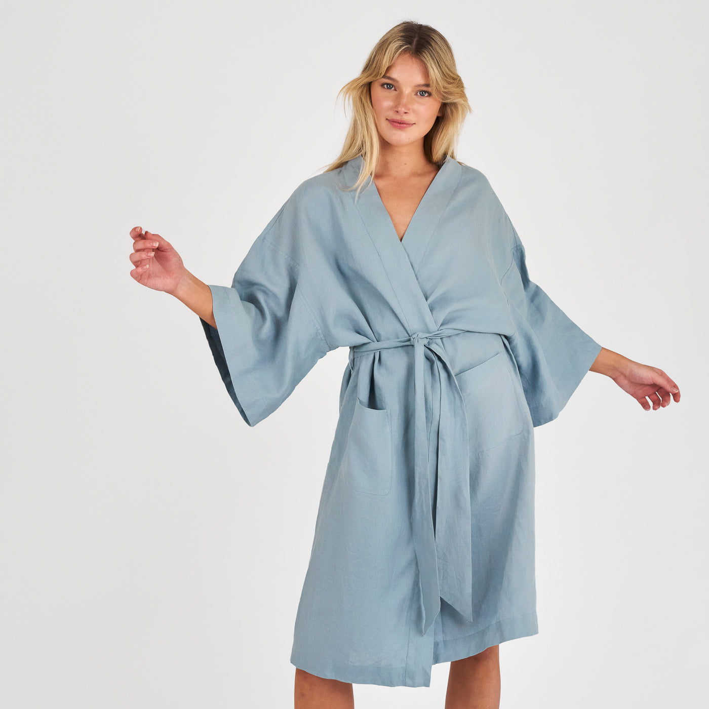 French Flax Linen Robe in Marine Blue