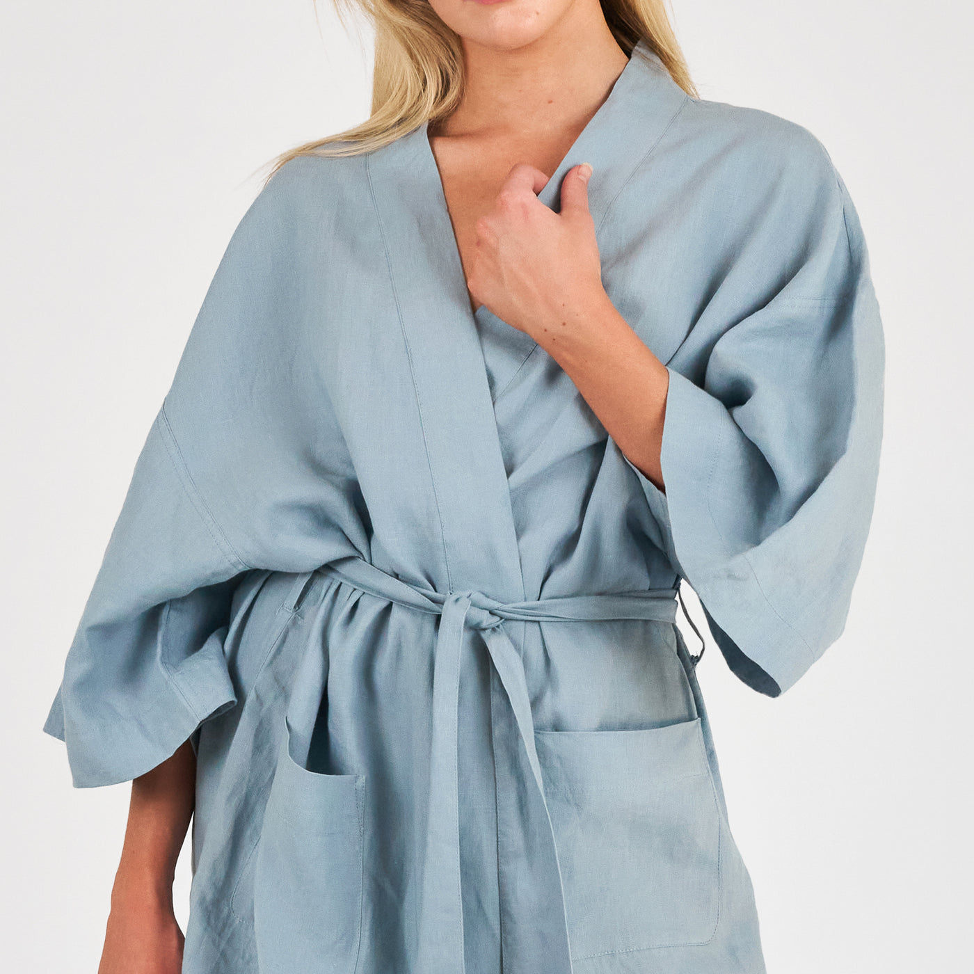 French Flax Linen Robe in Marine Blue