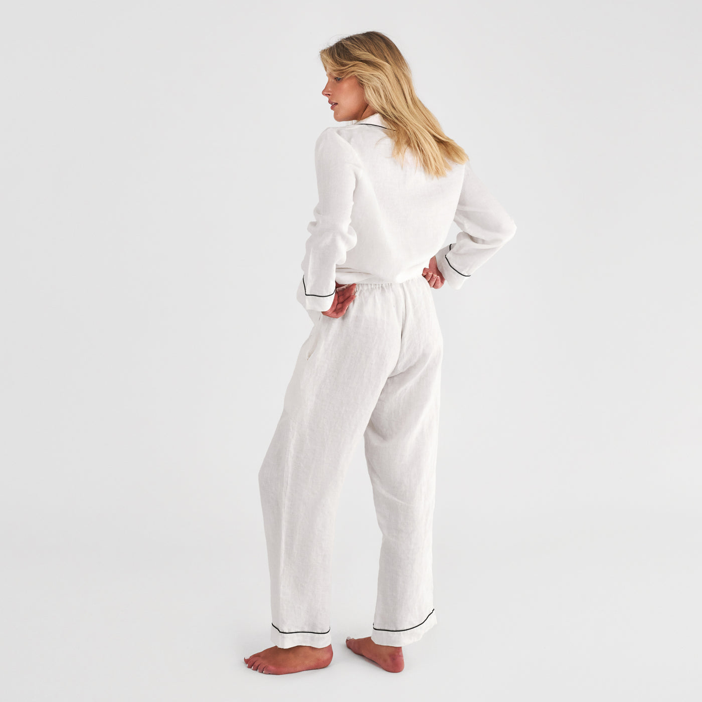 French Flax Linen Pyjama Set in White