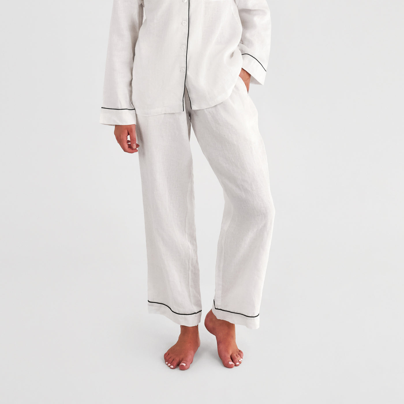 French Flax Linen Pyjama Set in White