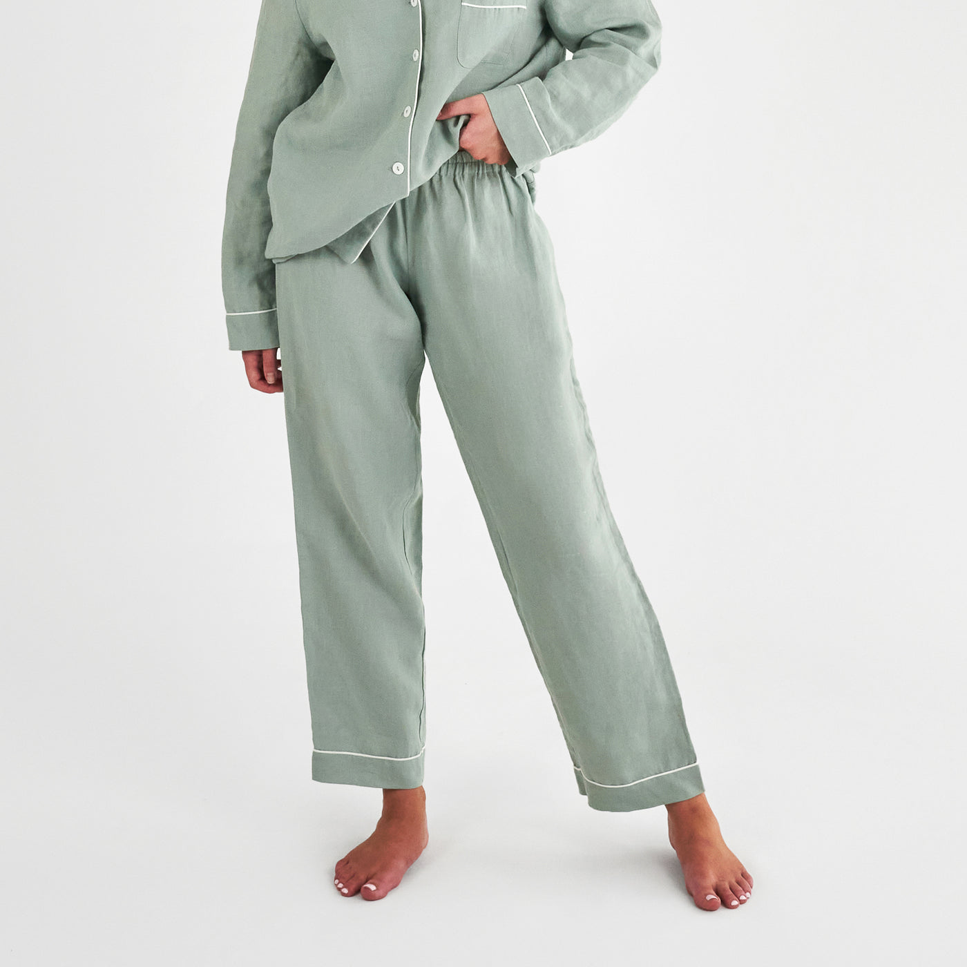 French Flax Linen Pyjama Set in Sage