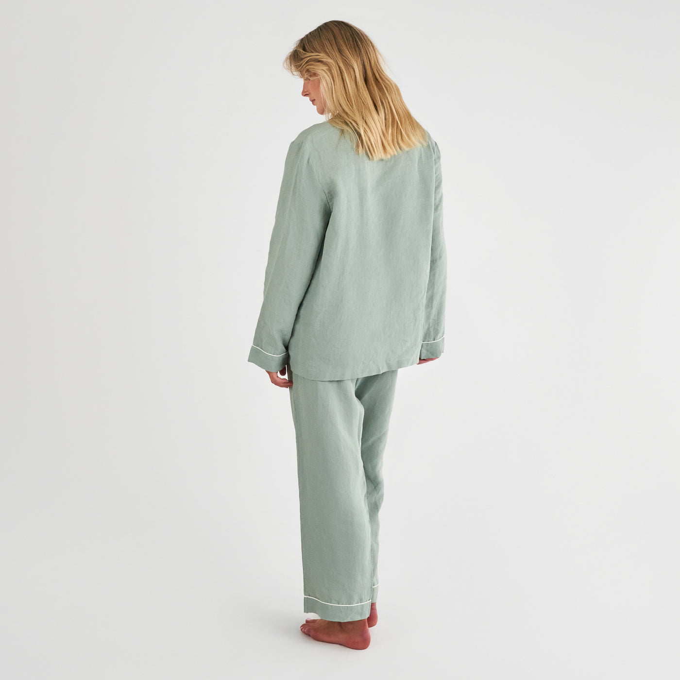 French Flax Linen Pyjama Set in Sage