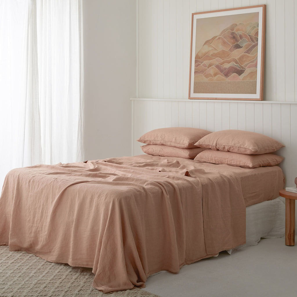 French Flax Linen Flat Sheet in Clay